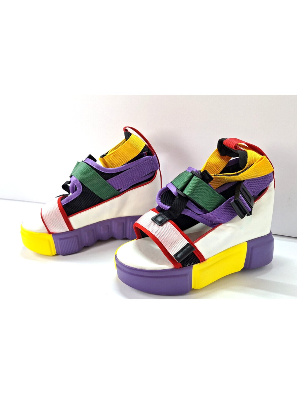 Hook&Loop Platform ColorBlock Sandals Funky Art Deco Boxy Retro Dopamine Groovy
